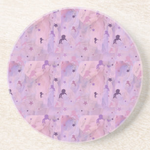 pink and purple unicorn and stars pattern coaster
