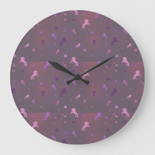 pink and purple unicorn and stars pattern large clock
