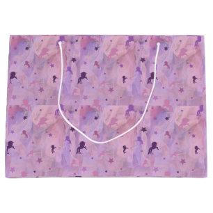 pink and purple unicorn and stars pattern large gift bag