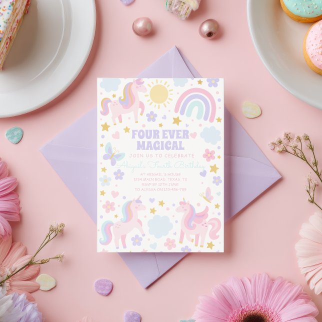 Pink and Purple Unicorn Rainbow Party Invite (Creator Uploaded)
