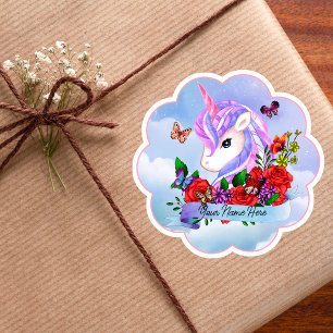 Pink and purple unicorn with red roses sticker