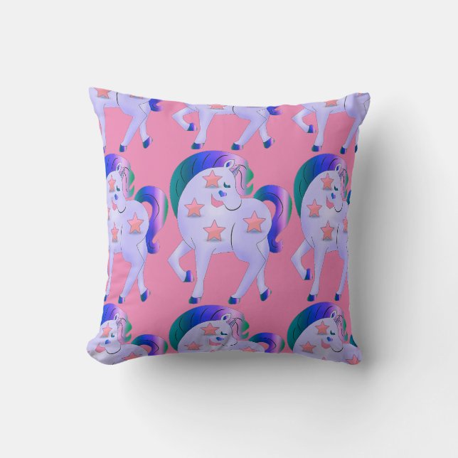 Pink and Purple Unicorn with Stars Cushion (Front)