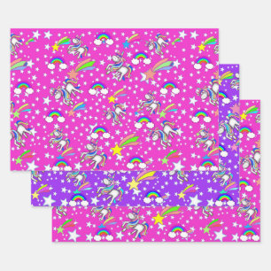 Pink And Purple Unicorn Wrapping Paper Set