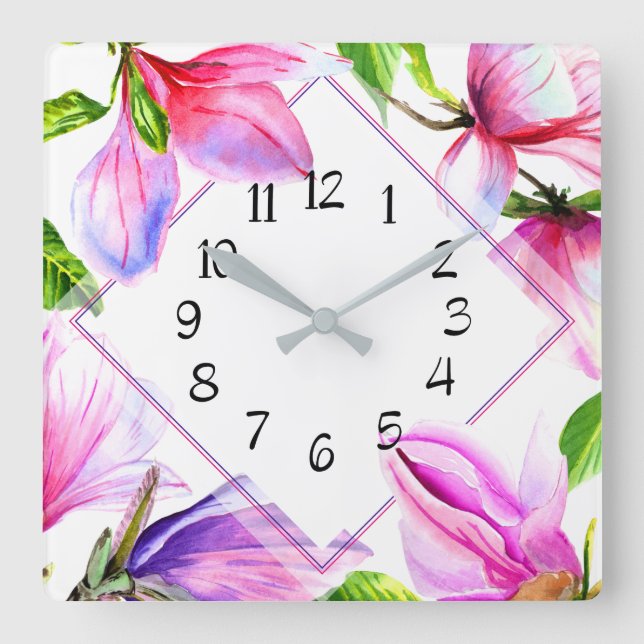 Pink and Purple Violet Floral Wall Clock (Front)