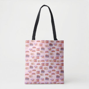 Pink and Purple Watercolor book pattern library  Tote Bag