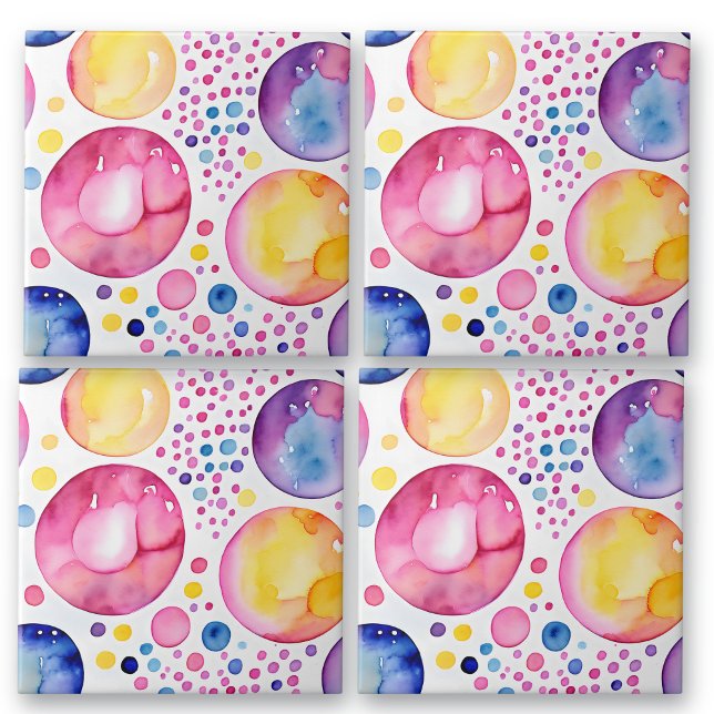 Pink and Purple Watercolor Bubbles Ceramic Tile (Creator Uploaded)