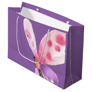 Pink and Purple Watercolor Butterfly Large Gift Bag