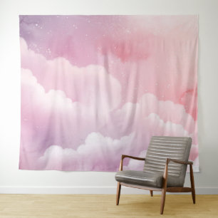 Pink and Purple Watercolor Clouds Tapestry