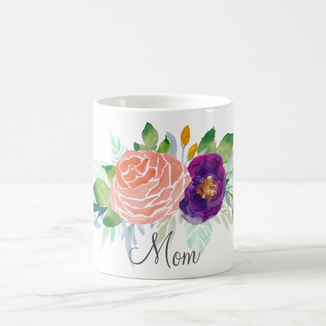 Pink and Purple Watercolor Floral Coffee Mug (Center)
