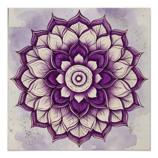 Pink and Purple watercolor floral Mandala Design Poster (Front)