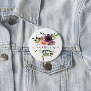 Pink and purple watercolor floral personalised 7.5 cm round badge
