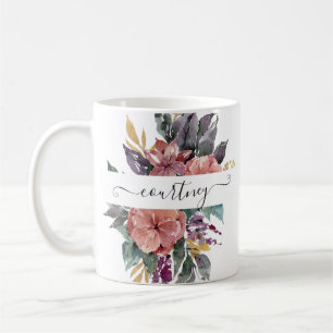 Pink and purple watercolor floral personalised coffee mug