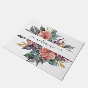 Pink and purple watercolor floral personalised doormat