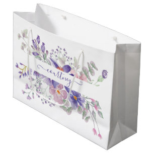 Pink and purple watercolor floral personalised large gift bag