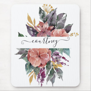 Pink and purple watercolor floral personalised mouse pad
