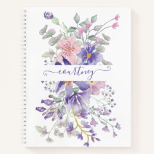 Pink and purple watercolor floral personalised notebook