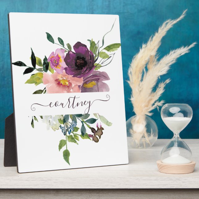 Pink and purple watercolor floral personalised  plaque (Side)