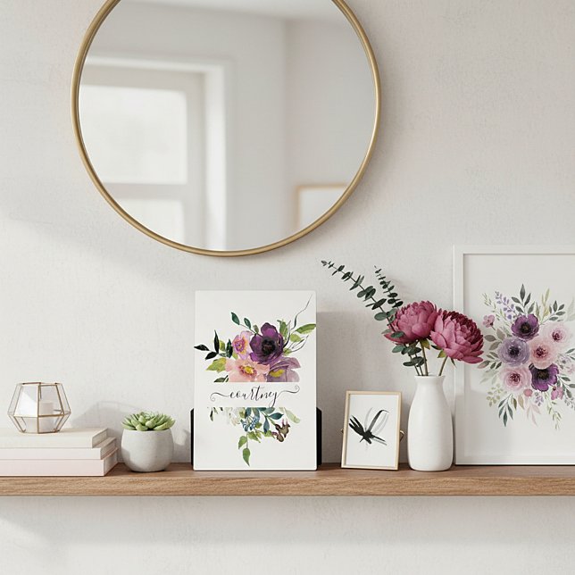 Pink and purple watercolor floral personalised  plaque (Creator Uploaded)