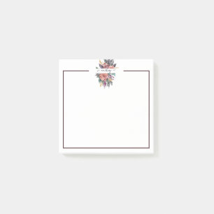 Pink and purple watercolor floral personalised  post-it notes
