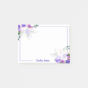 Pink and purple watercolor floral personalised post-it notes