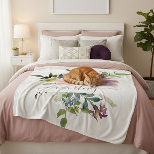 Pink and purple watercolor floral personalised sherpa blanket