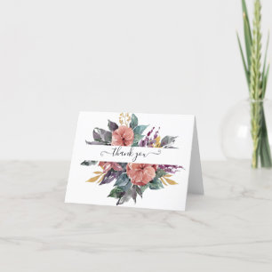 Pink and purple watercolor floral personalised th thank you card