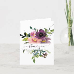 Pink and purple watercolor floral personalised th thank you card