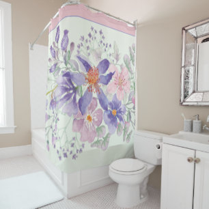 Pink and purple watercolor floral shower curtain