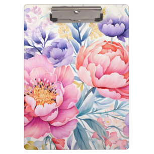Pink and purple watercolor floral Spiral Notebook Clipboard