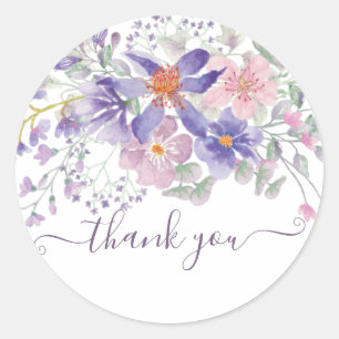 Pink and purple Watercolor floral thank you  Classic Round Sticker