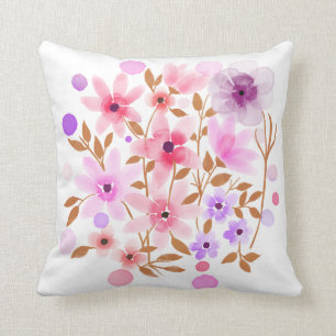 Pink And Purple Watercolor Flowers Cushion