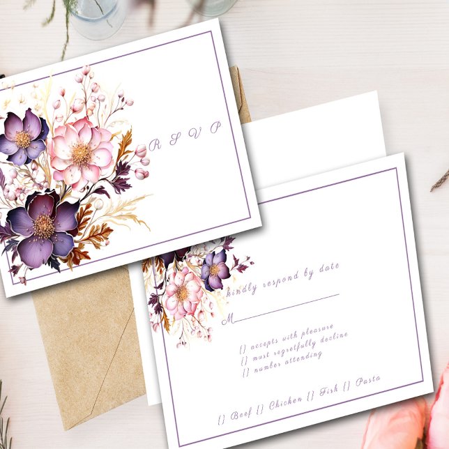 Pink And Purple Watercolor Flowers RSVP Card (Creator Uploaded)