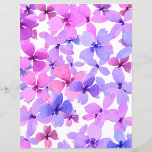 Pink and Purple Watercolor Flowers Scrapbook Paper