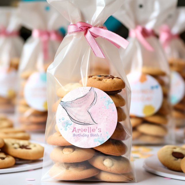 Pink and purple watercolor mermaid tail  classic round sticker (Creator Uploaded)