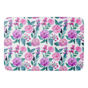 Pink and purple watercolor rose bath mat