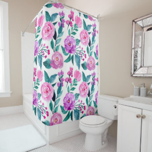 Pink and purple watercolor rose shower curtain
