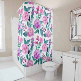 Pink and purple watercolor rose shower curtain