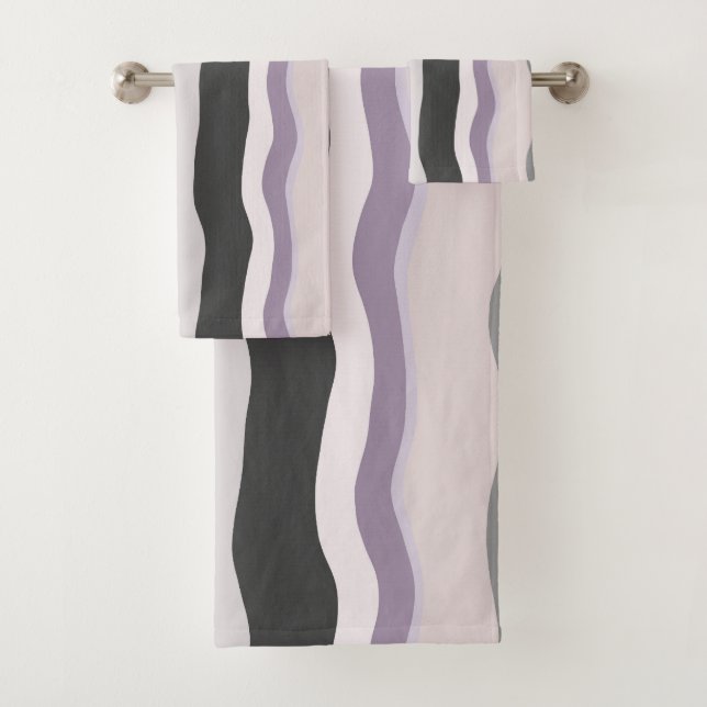 Pink and Purple Wavy Stripes Bath Towel Set (Insitu)