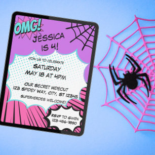 Pink and Purple Web Comic Birthday  Invitation