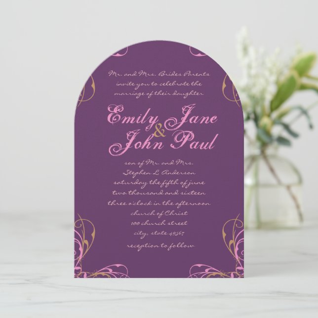 Pink and Purple Wedding  Invitation (Standing Front)