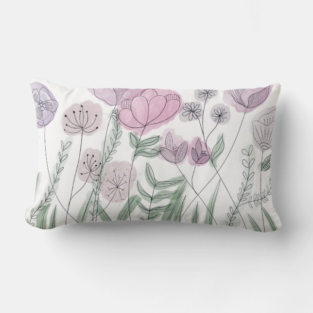 Pink and Purple Wildflowers Lumbar Cushion (Front)