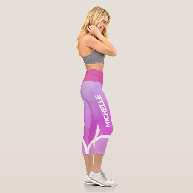 Pink and purple with white name stripe modern capri leggings (Right)