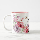 Pink and Purple Wrap-Around Bees and Flowers Two-T Two-Tone Coffee Mug (Left)