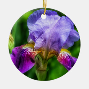 Pink and Purple Yellow Iris Flower Ceramic Ornament