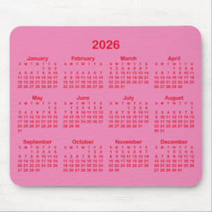 Pink and Red 2026 Calendar Mouse Pad