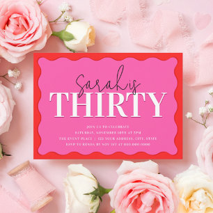 Pink and Red 30th Birthday Party Invitation