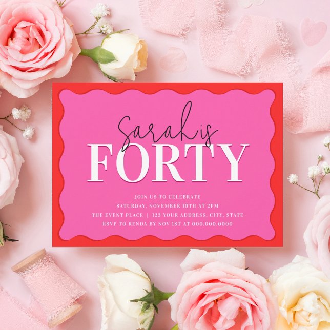 Pink and Red 40th Birthday Party Invitation (Creator Uploaded)
