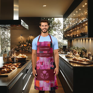Pink and Red Abstract - Bold Monochrome Kitchen Apron