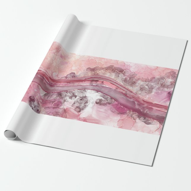 Pink and Red Alcohol Ink Wrapping Paper (Unrolled)