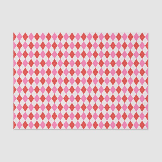 Pink and Red Argyle Christmas Tissue Paper (Front)